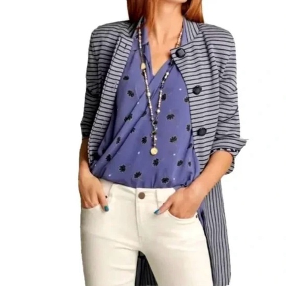 CAbi #5474 Dapple Stripe Car Coat Gray Blue Knit Jacket Ponte Knit Trench Sz M - Picture 6 of 16